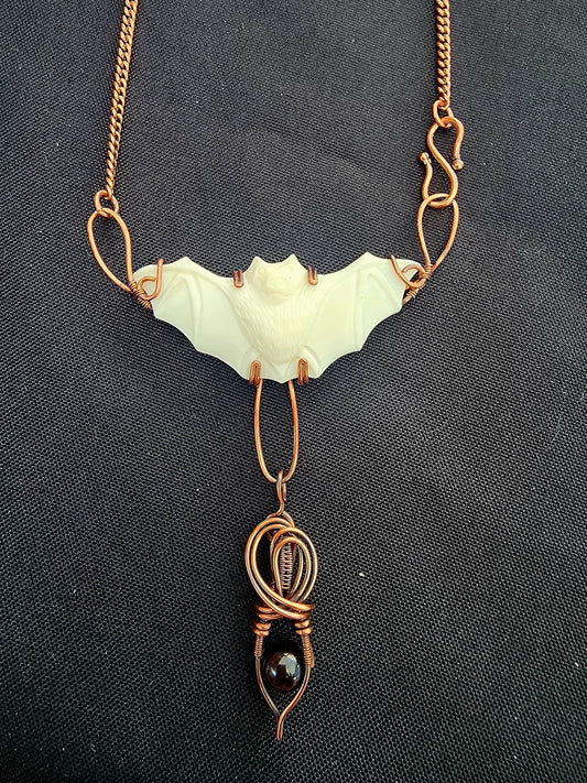 White Vampire Bat Necklace